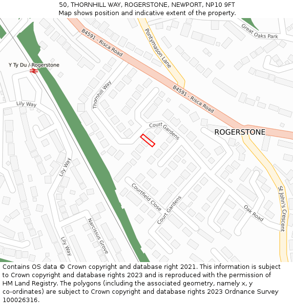 50, THORNHILL WAY, ROGERSTONE, NEWPORT, NP10 9FT: Location map and indicative extent of plot