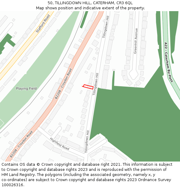 50, TILLINGDOWN HILL, CATERHAM, CR3 6QL: Location map and indicative extent of plot