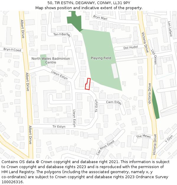 50, TIR ESTYN, DEGANWY, CONWY, LL31 9PY: Location map and indicative extent of plot