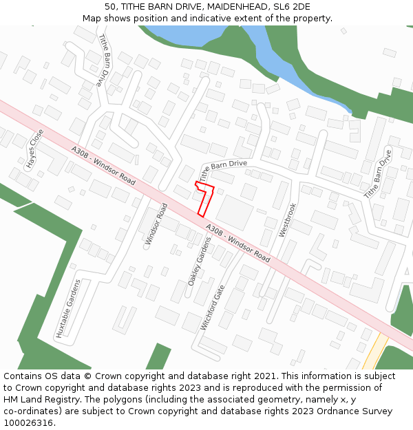 50, TITHE BARN DRIVE, MAIDENHEAD, SL6 2DE: Location map and indicative extent of plot