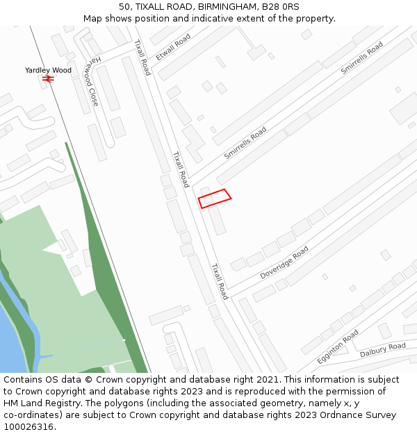 50, TIXALL ROAD, BIRMINGHAM, B28 0RS: Location map and indicative extent of plot