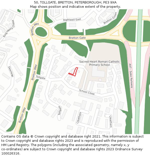 50, TOLLGATE, BRETTON, PETERBOROUGH, PE3 9XA: Location map and indicative extent of plot