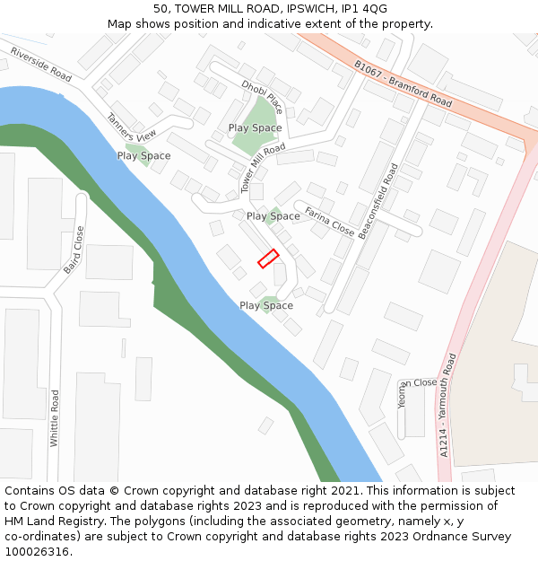 50, TOWER MILL ROAD, IPSWICH, IP1 4QG: Location map and indicative extent of plot