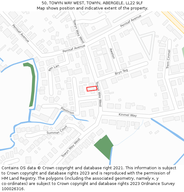 50, TOWYN WAY WEST, TOWYN, ABERGELE, LL22 9LF: Location map and indicative extent of plot