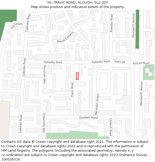 50, TRAVIC ROAD, SLOUGH, SL2 2DY: Location map and indicative extent of plot