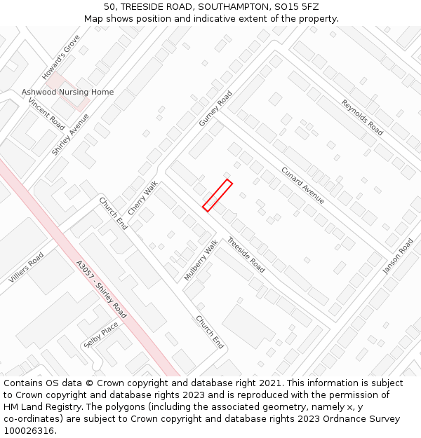 50, TREESIDE ROAD, SOUTHAMPTON, SO15 5FZ: Location map and indicative extent of plot