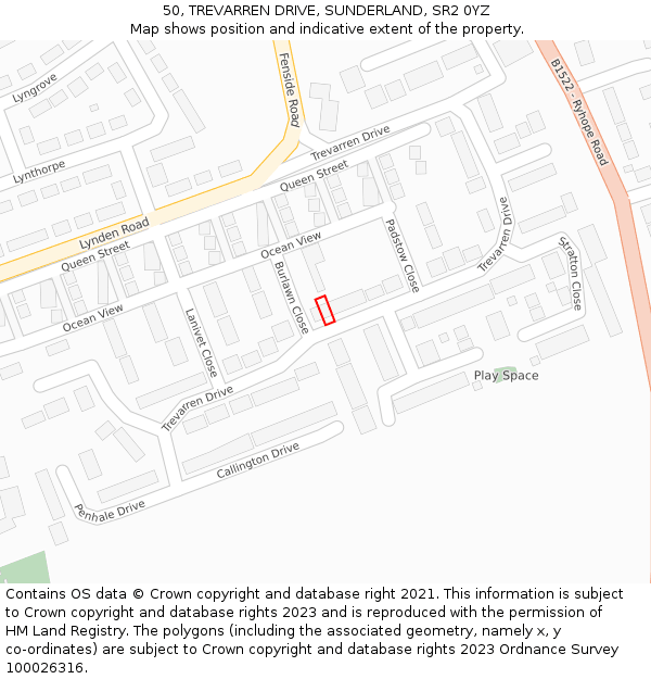 50, TREVARREN DRIVE, SUNDERLAND, SR2 0YZ: Location map and indicative extent of plot