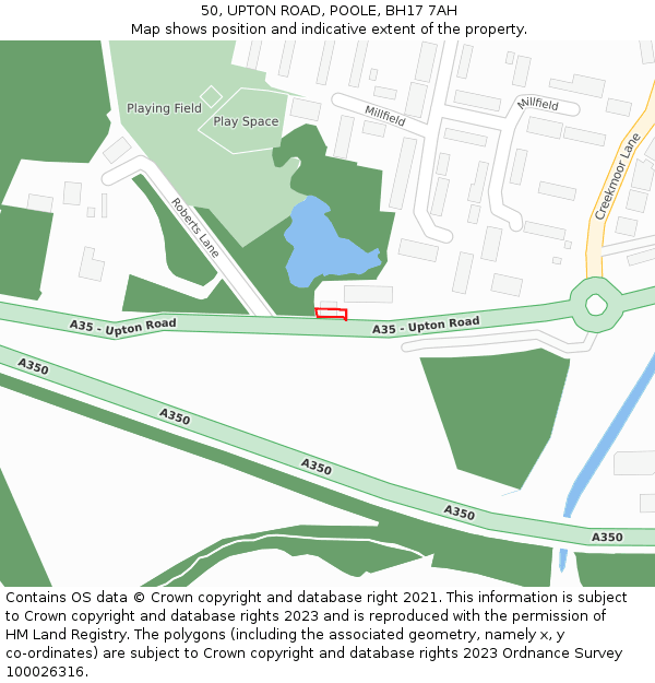 50, UPTON ROAD, POOLE, BH17 7AH: Location map and indicative extent of plot