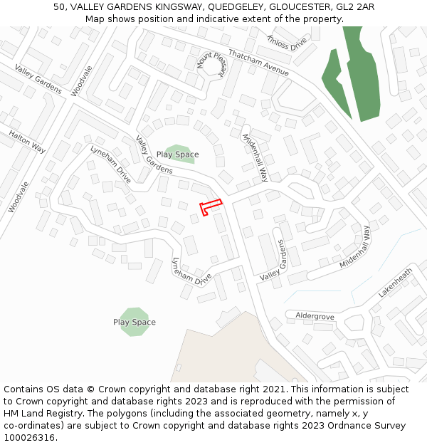 50, VALLEY GARDENS KINGSWAY, QUEDGELEY, GLOUCESTER, GL2 2AR: Location map and indicative extent of plot
