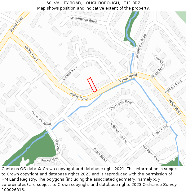 50, VALLEY ROAD, LOUGHBOROUGH, LE11 3PZ: Location map and indicative extent of plot