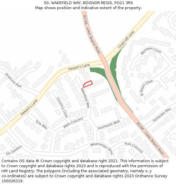 50, WAKEFIELD WAY, BOGNOR REGIS, PO21 3RS: Location map and indicative extent of plot