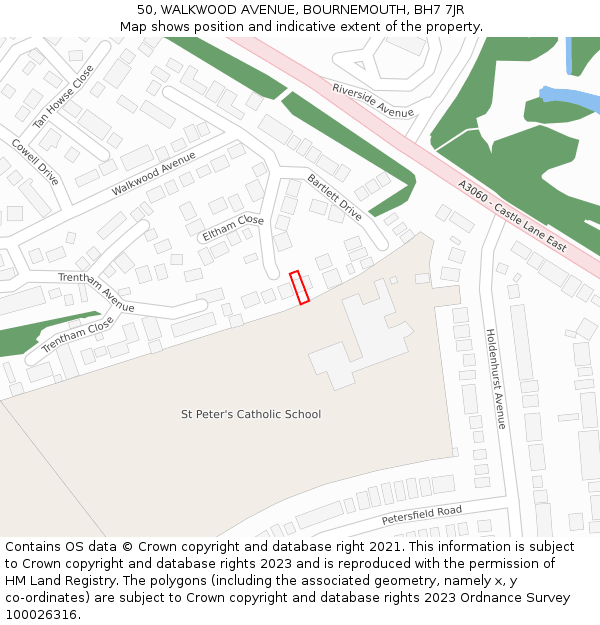 50, WALKWOOD AVENUE, BOURNEMOUTH, BH7 7JR: Location map and indicative extent of plot