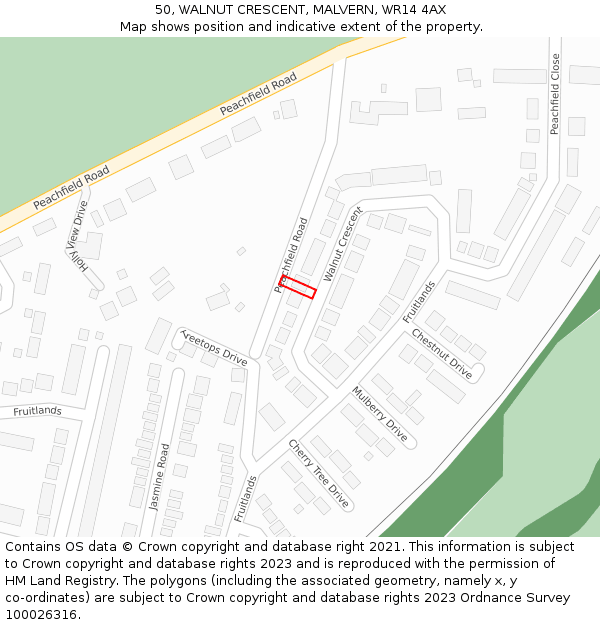 50, WALNUT CRESCENT, MALVERN, WR14 4AX: Location map and indicative extent of plot