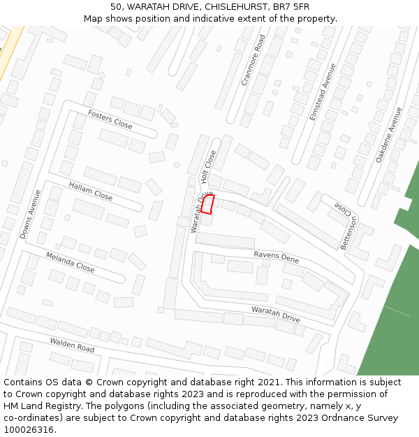 50, WARATAH DRIVE, CHISLEHURST, BR7 5FR: Location map and indicative extent of plot