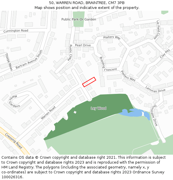 50, WARREN ROAD, BRAINTREE, CM7 3PB: Location map and indicative extent of plot