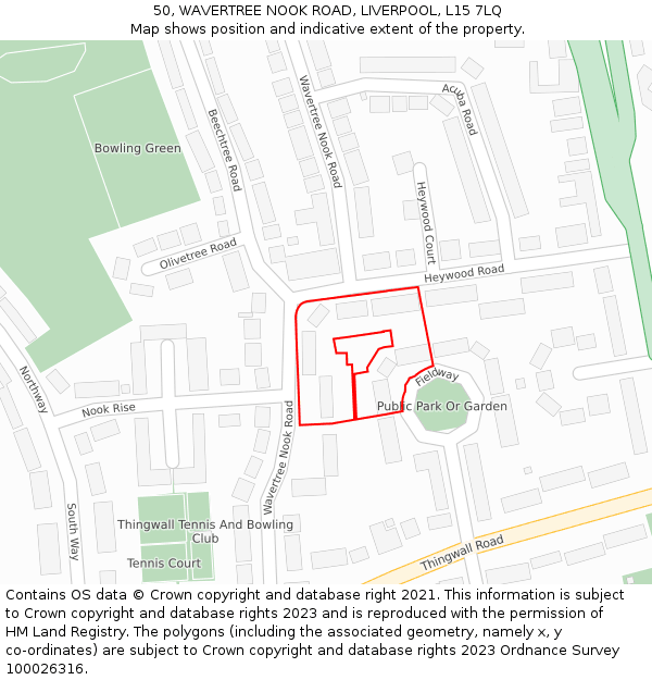 50, WAVERTREE NOOK ROAD, LIVERPOOL, L15 7LQ: Location map and indicative extent of plot