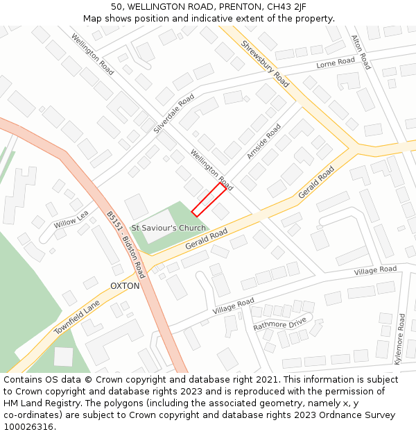 50, WELLINGTON ROAD, PRENTON, CH43 2JF: Location map and indicative extent of plot