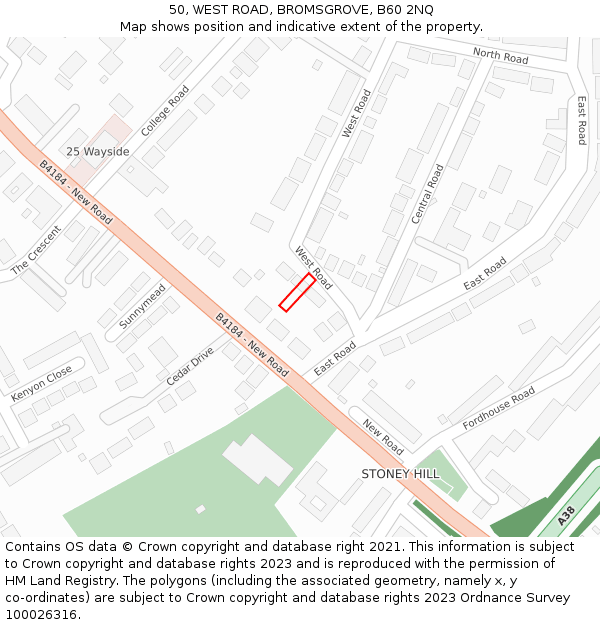 50, WEST ROAD, BROMSGROVE, B60 2NQ: Location map and indicative extent of plot