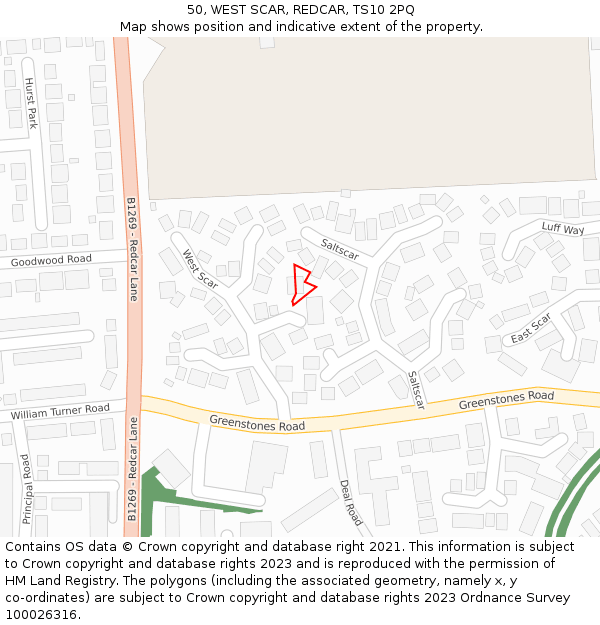50, WEST SCAR, REDCAR, TS10 2PQ: Location map and indicative extent of plot