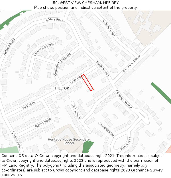 50, WEST VIEW, CHESHAM, HP5 3BY: Location map and indicative extent of plot