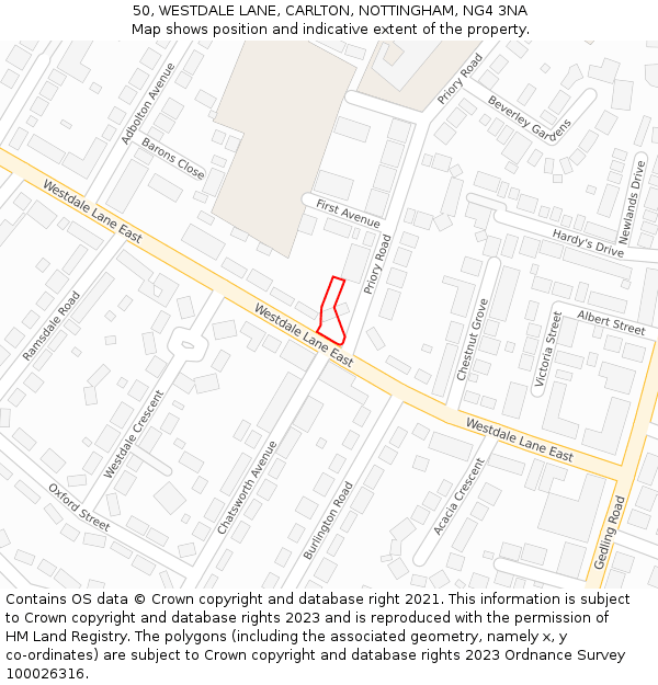 50, WESTDALE LANE, CARLTON, NOTTINGHAM, NG4 3NA: Location map and indicative extent of plot