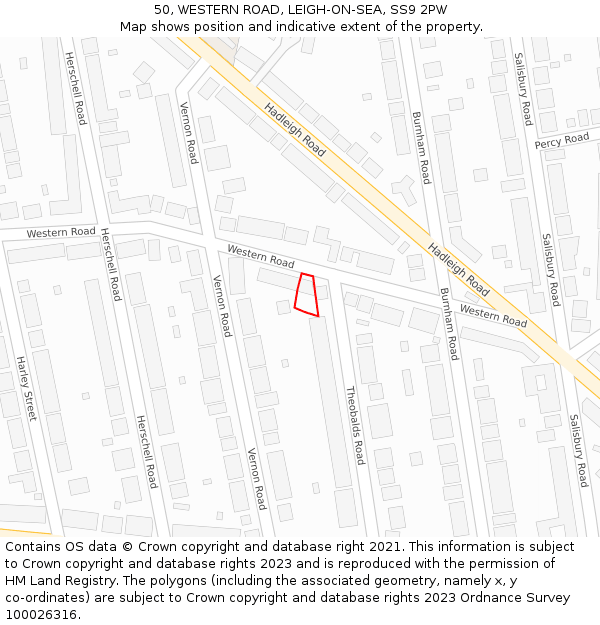 50, WESTERN ROAD, LEIGH-ON-SEA, SS9 2PW: Location map and indicative extent of plot