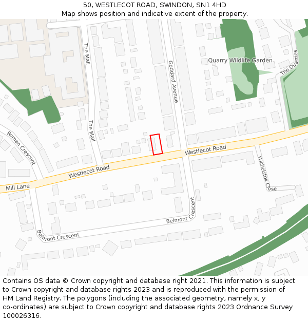 50, WESTLECOT ROAD, SWINDON, SN1 4HD: Location map and indicative extent of plot