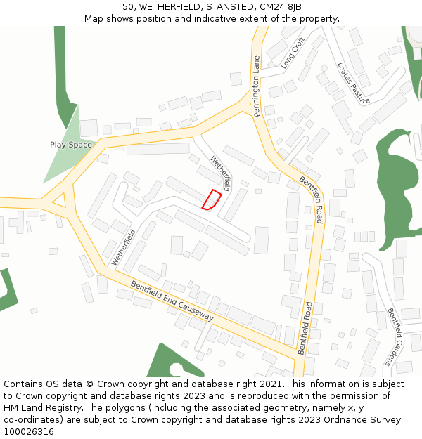 50, WETHERFIELD, STANSTED, CM24 8JB: Location map and indicative extent of plot