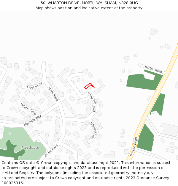 50, WHARTON DRIVE, NORTH WALSHAM, NR28 0UG: Location map and indicative extent of plot