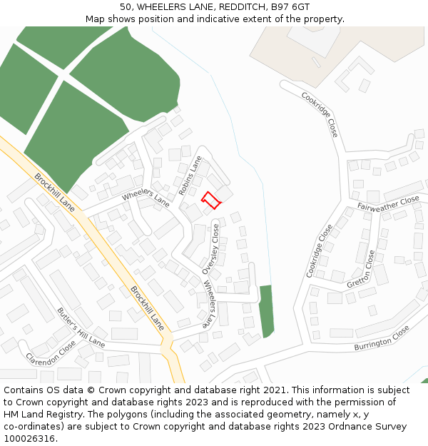 50, WHEELERS LANE, REDDITCH, B97 6GT: Location map and indicative extent of plot