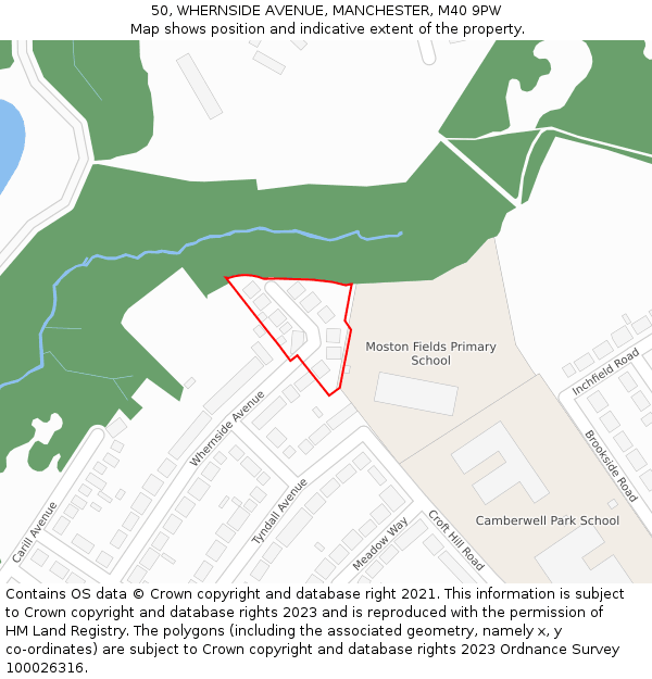 50, WHERNSIDE AVENUE, MANCHESTER, M40 9PW: Location map and indicative extent of plot