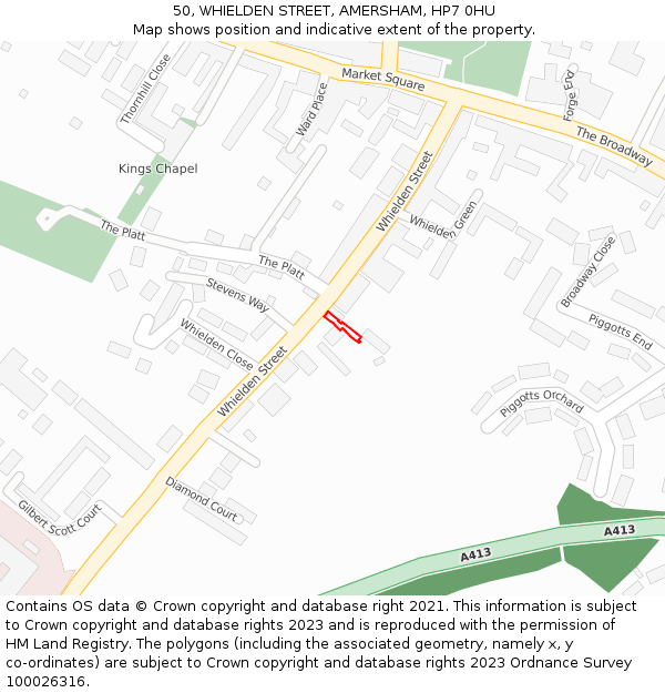 50, WHIELDEN STREET, AMERSHAM, HP7 0HU: Location map and indicative extent of plot