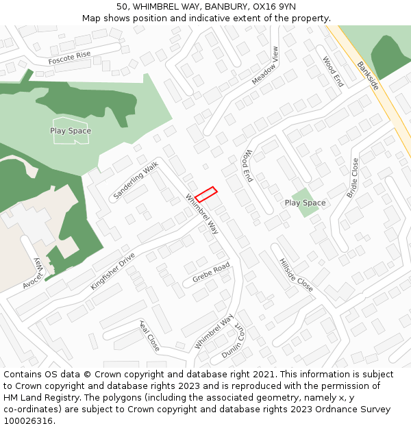 50, WHIMBREL WAY, BANBURY, OX16 9YN: Location map and indicative extent of plot