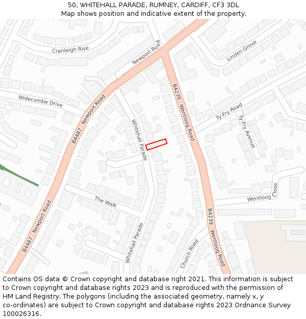 50, WHITEHALL PARADE, RUMNEY, CARDIFF, CF3 3DL: Location map and indicative extent of plot