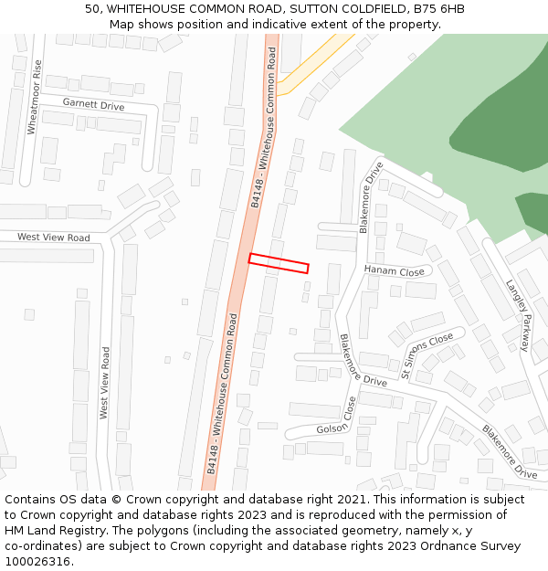 50, WHITEHOUSE COMMON ROAD, SUTTON COLDFIELD, B75 6HB: Location map and indicative extent of plot