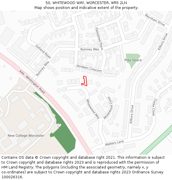 50, WHITEWOOD WAY, WORCESTER, WR5 2LN: Location map and indicative extent of plot