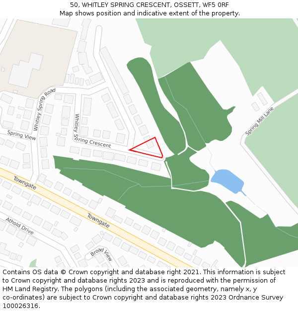 50, WHITLEY SPRING CRESCENT, OSSETT, WF5 0RF: Location map and indicative extent of plot