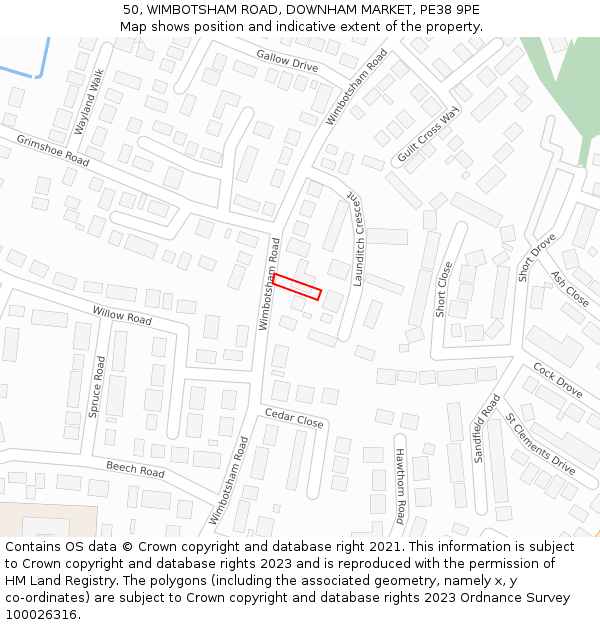 50, WIMBOTSHAM ROAD, DOWNHAM MARKET, PE38 9PE: Location map and indicative extent of plot