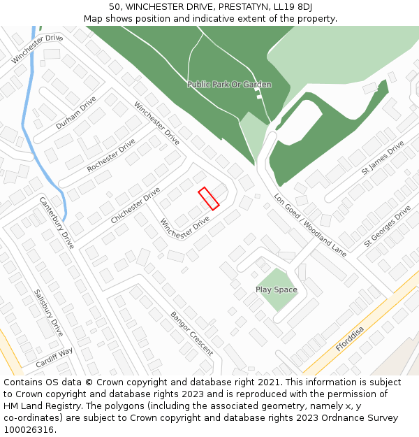 50, WINCHESTER DRIVE, PRESTATYN, LL19 8DJ: Location map and indicative extent of plot