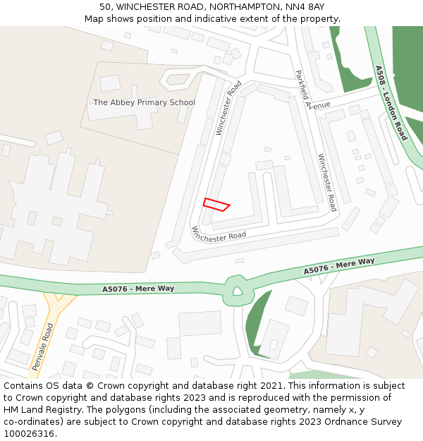 50, WINCHESTER ROAD, NORTHAMPTON, NN4 8AY: Location map and indicative extent of plot