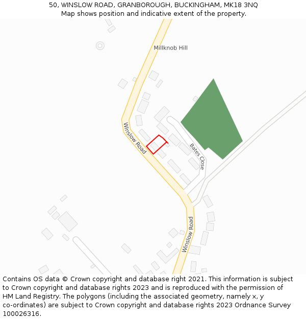 50, WINSLOW ROAD, GRANBOROUGH, BUCKINGHAM, MK18 3NQ: Location map and indicative extent of plot