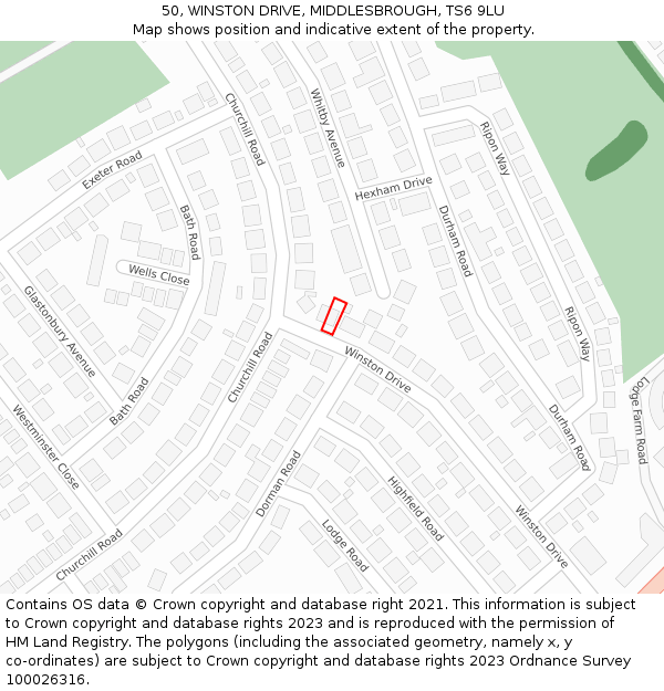 50, WINSTON DRIVE, MIDDLESBROUGH, TS6 9LU: Location map and indicative extent of plot