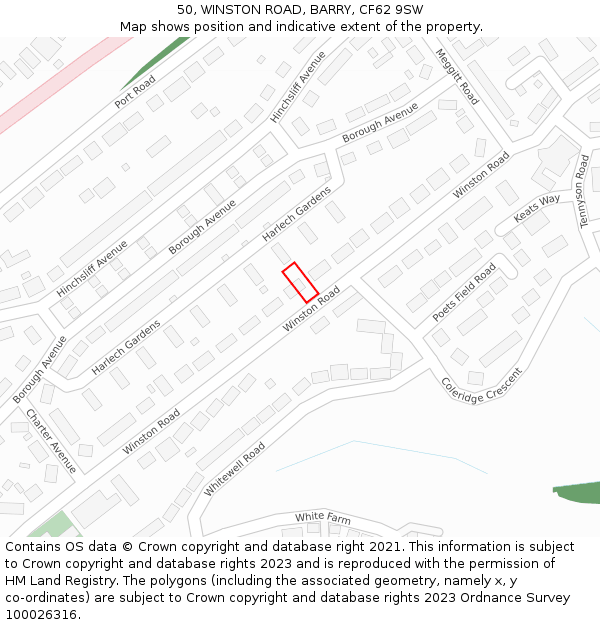 50, WINSTON ROAD, BARRY, CF62 9SW: Location map and indicative extent of plot