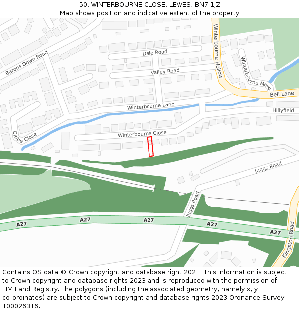 50, WINTERBOURNE CLOSE, LEWES, BN7 1JZ: Location map and indicative extent of plot