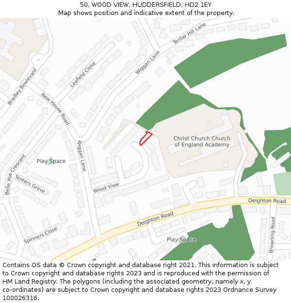 50, WOOD VIEW, HUDDERSFIELD, HD2 1EY: Location map and indicative extent of plot