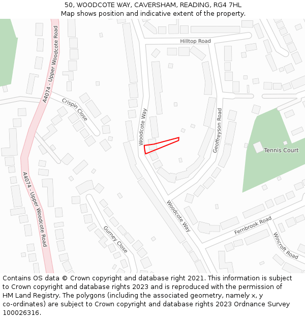 50, WOODCOTE WAY, CAVERSHAM, READING, RG4 7HL: Location map and indicative extent of plot