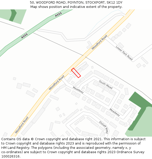 50, WOODFORD ROAD, POYNTON, STOCKPORT, SK12 1DY: Location map and indicative extent of plot