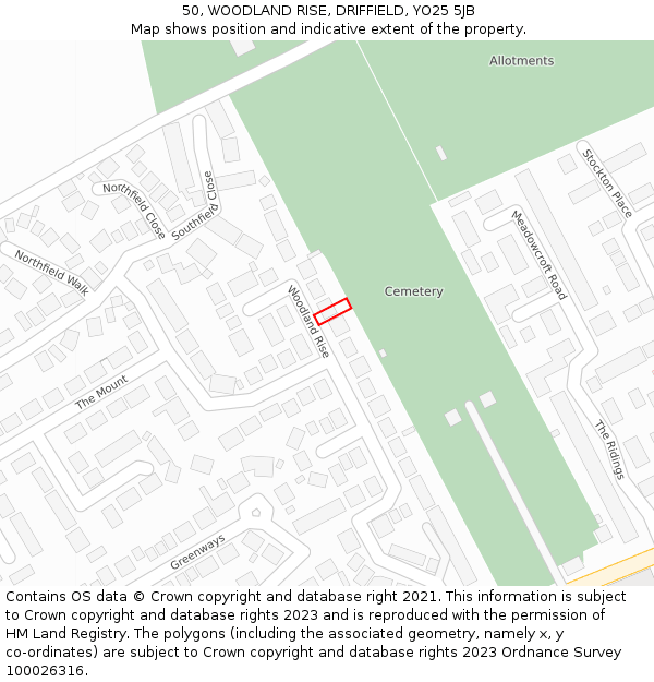 50, WOODLAND RISE, DRIFFIELD, YO25 5JB: Location map and indicative extent of plot