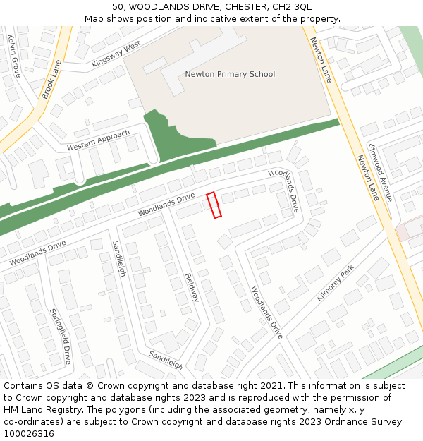 50, WOODLANDS DRIVE, CHESTER, CH2 3QL: Location map and indicative extent of plot