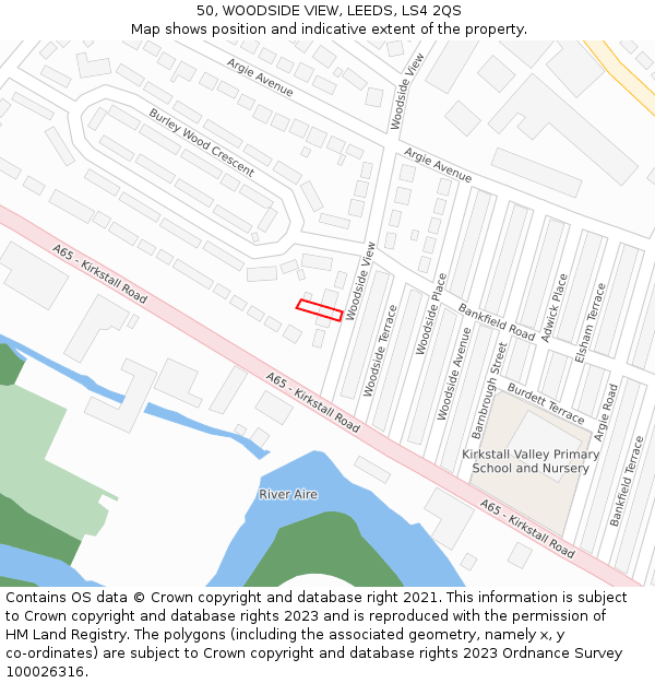 50, WOODSIDE VIEW, LEEDS, LS4 2QS: Location map and indicative extent of plot